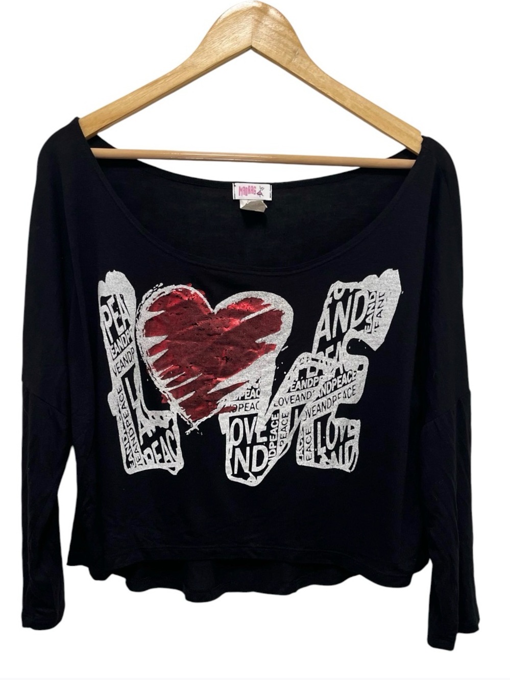 Vintage Y2K Love and Peace Graphic Slouchy Top Size L Made in USA